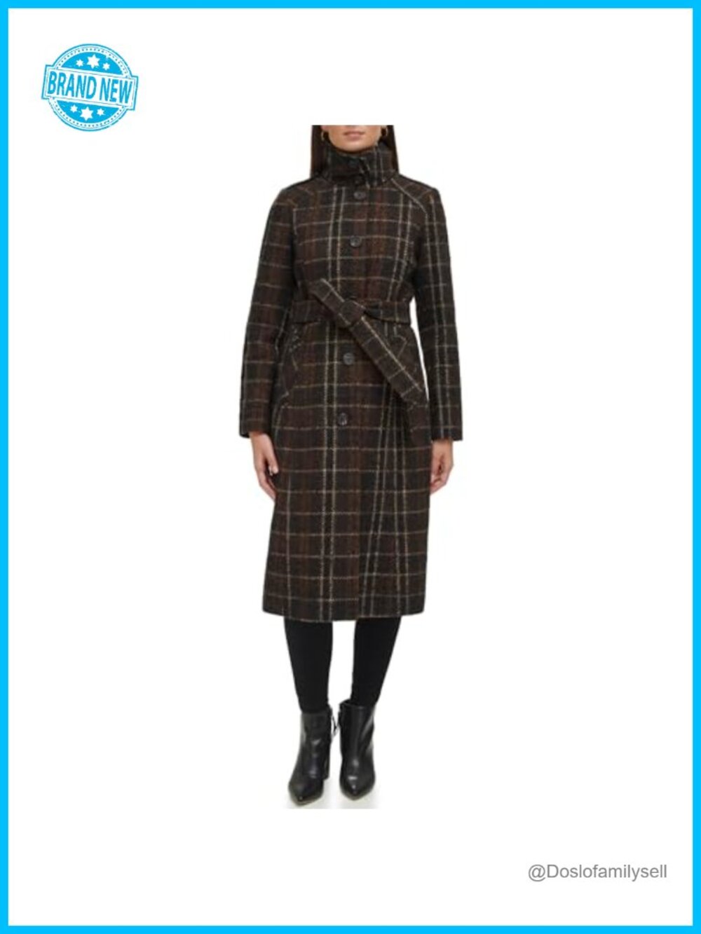 Stand Collar Military Wool Blend Belted Overcoat